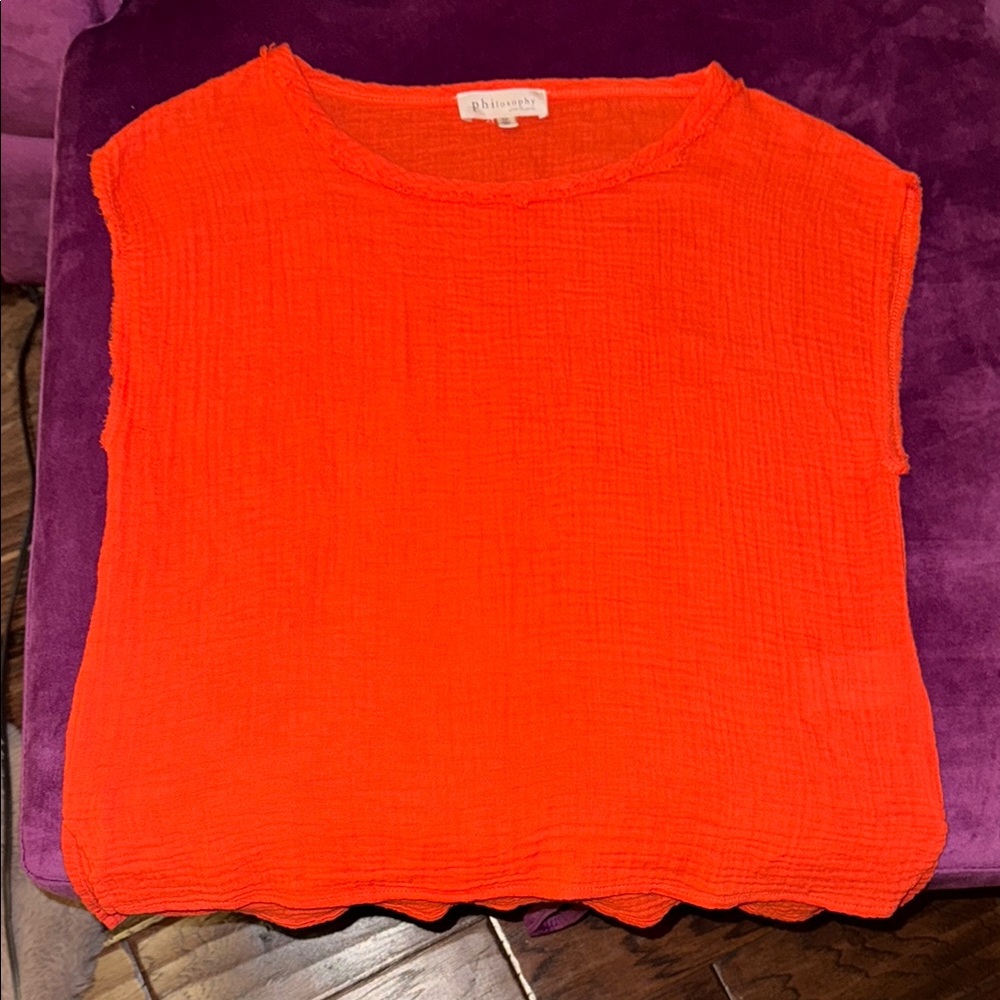 Philosophy Republic Clothing Women's shirt Coral Orange Top shortsleeve blouse S - Picture 10 of 10